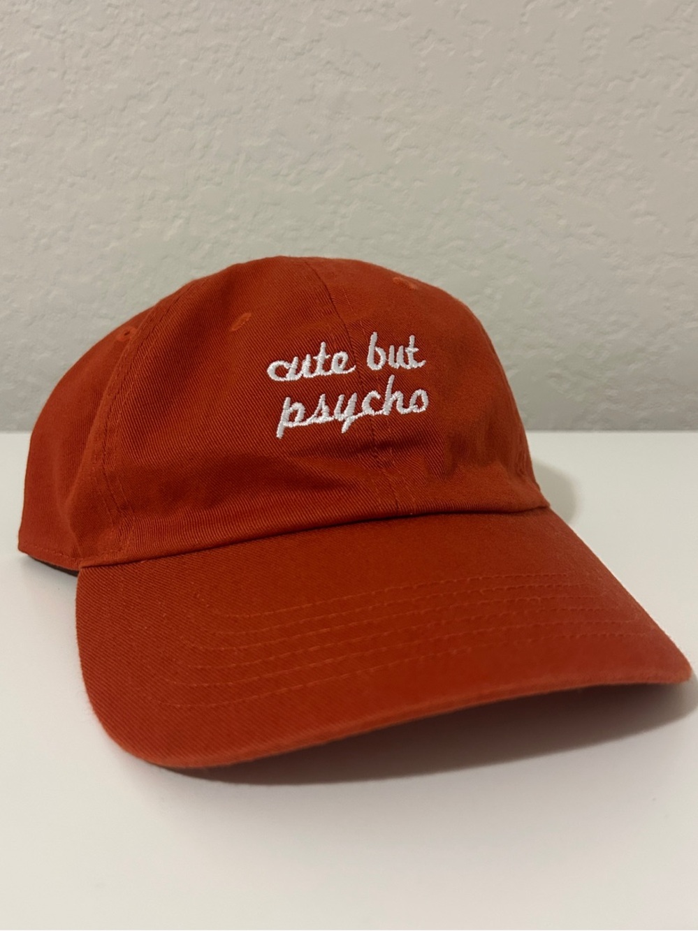 Embroidered 'Cute But Psycho' Orange Baseball Cap